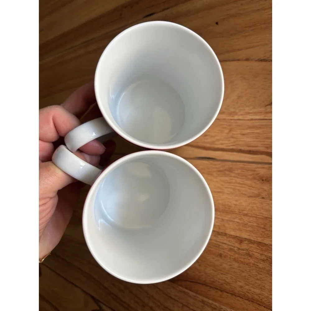Williams Sonoma Brasserie Coffee Mugs Red Rim, Set Of 2